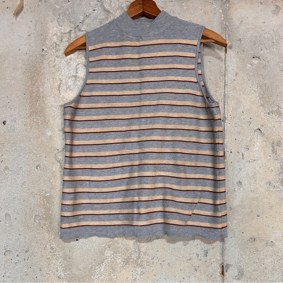 Cara Santana x Nine West ribbed grey tan brown striped sleeveless sweater xl - Picture 2 of 7
